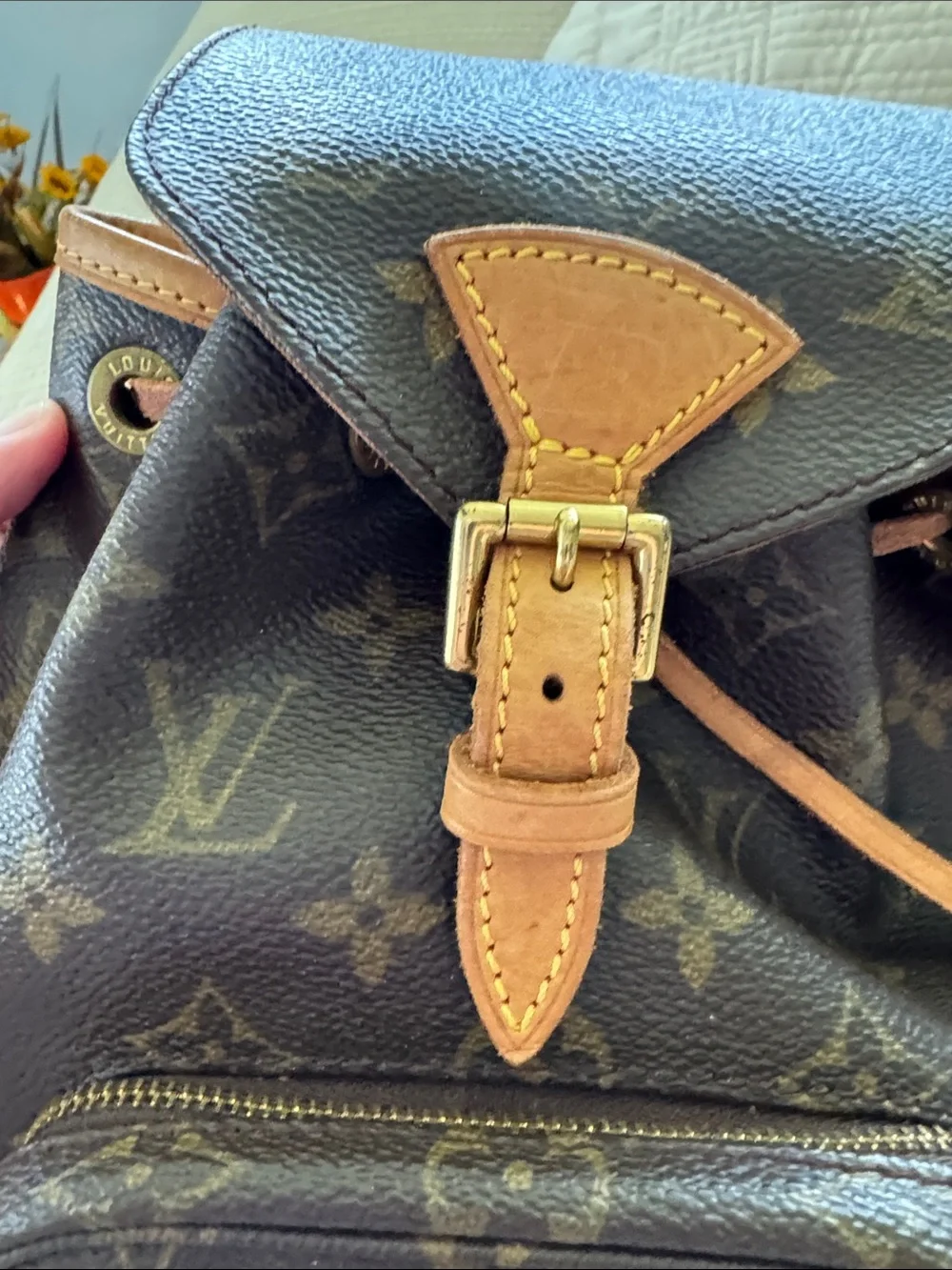 Louis Vuitton Monogram Drawstring Mini Backpack in Brown and Tan Leather Trim